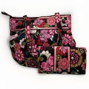 VERA BRADLEY MOD FLORAL BROWN & PINK - MATCHING SHOULDER BAG & WALLET #5716